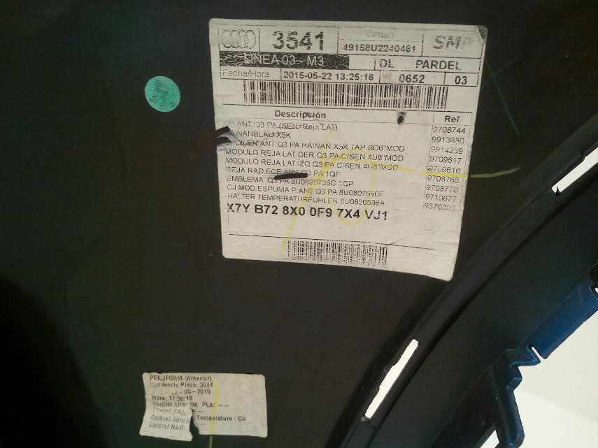 AUDI Q3 (8U) 2015  Front Bumper Genuine Used OEM: 8U0807437AD